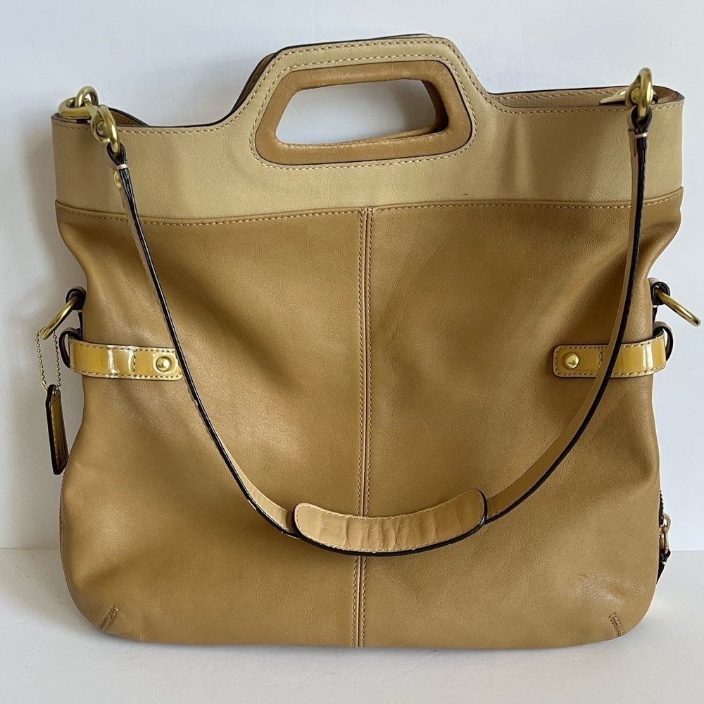 Coach Tan Leather Foldover Convertible Bag Bonnie